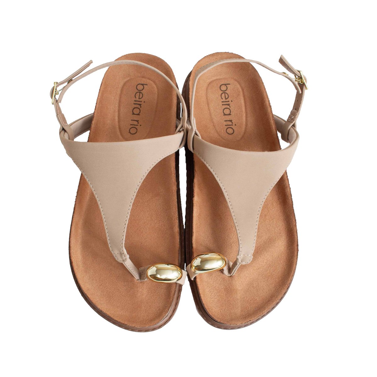 Sandália Beira Rio Anel De Dedo Feminino Rasteira Bege 2