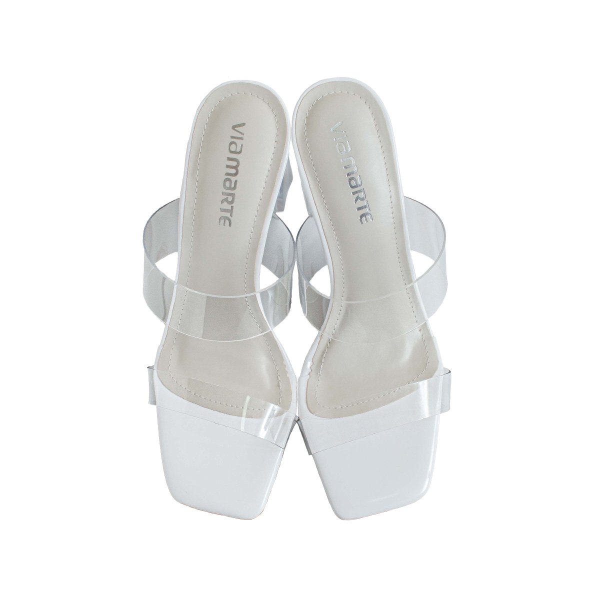 Tamanco Salto Alto Cristal Transparente Via Marte Feminino Branco 2