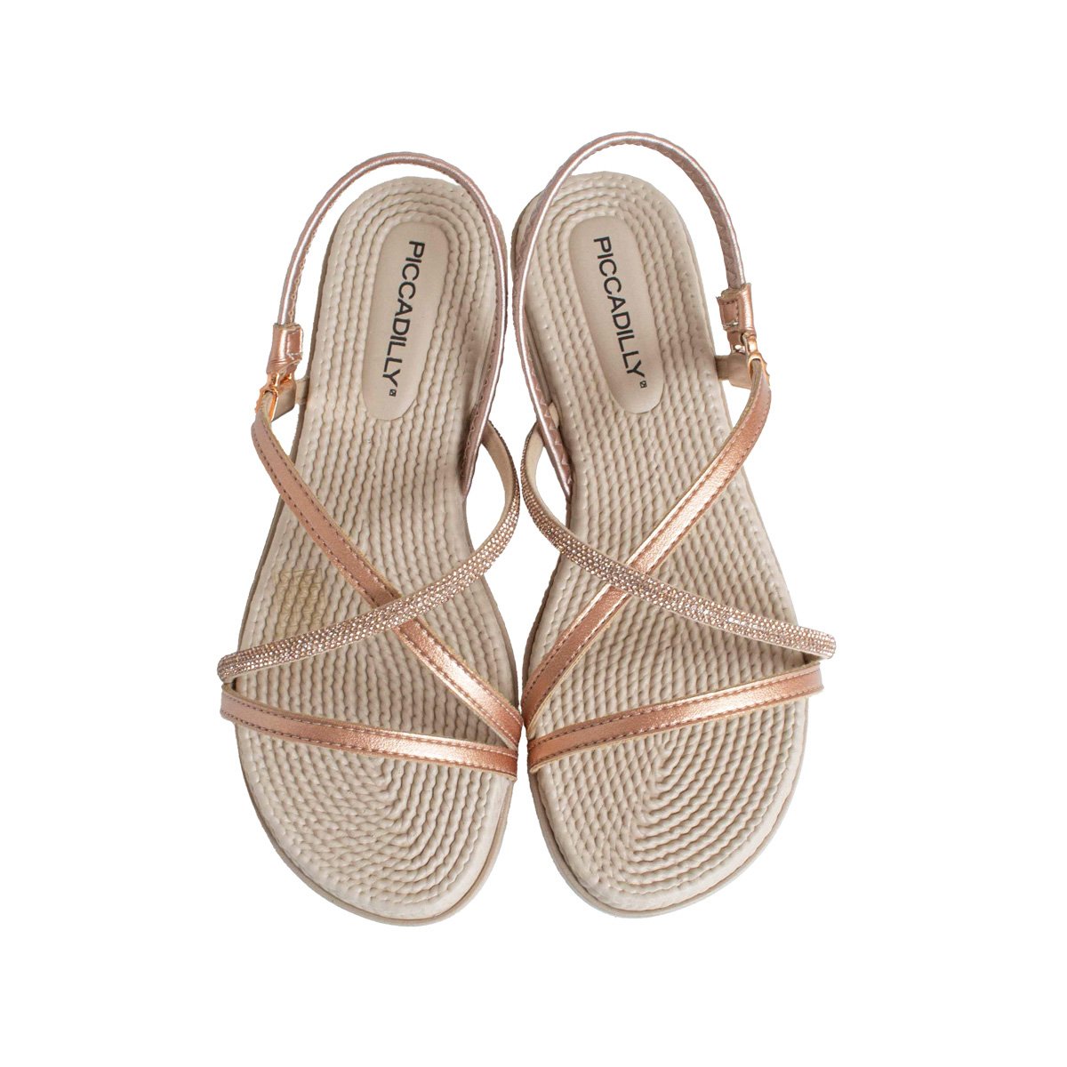 Sandália Rasteira Metalizada Piccadilly Feminino Calce Fácil Dourado 2