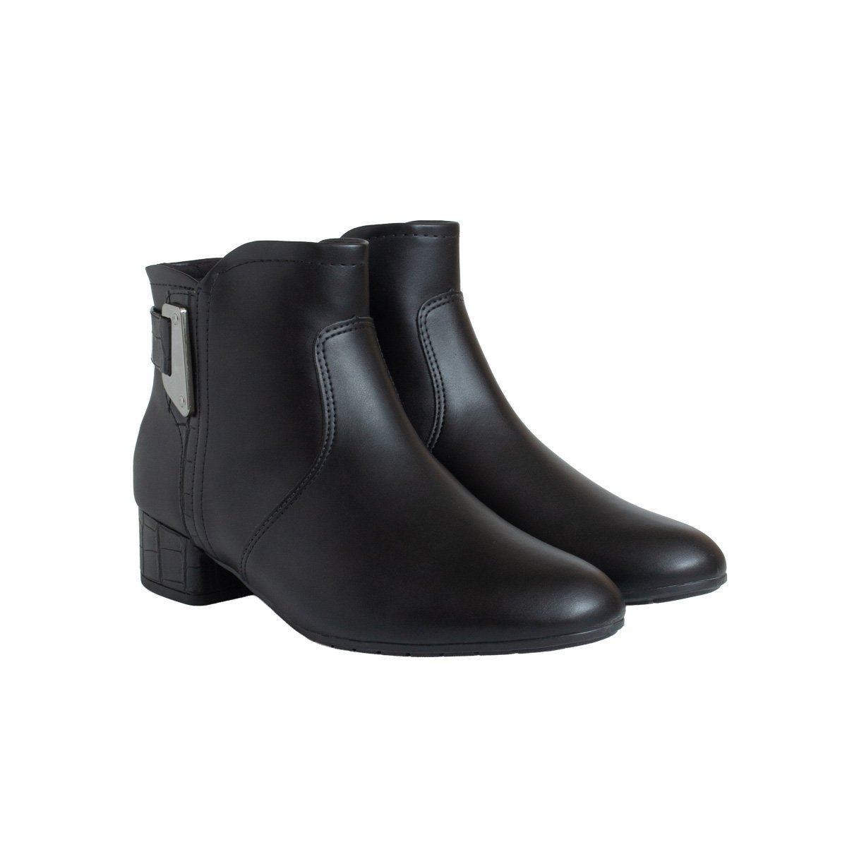 Bota Comfortflex Cano Curto Feminino Salto Bloco Preto 2