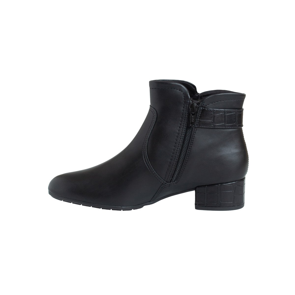 Bota Comfortflex Cano Curto Feminino Salto Bloco Preto 3
