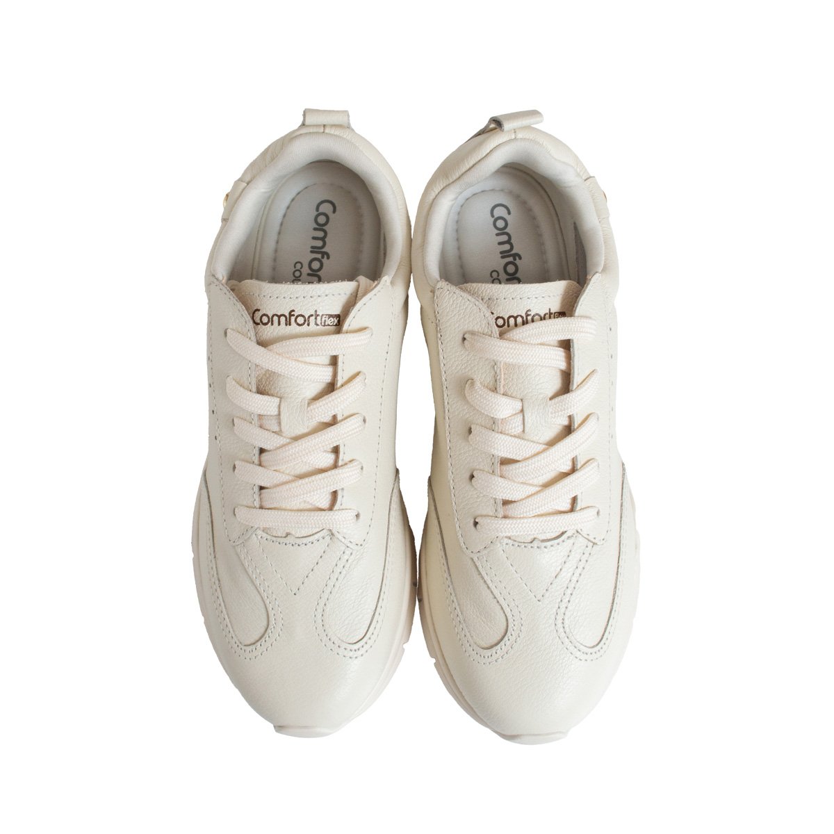 Tênis Couro Casual Comfortflex Feminino Creme 2
