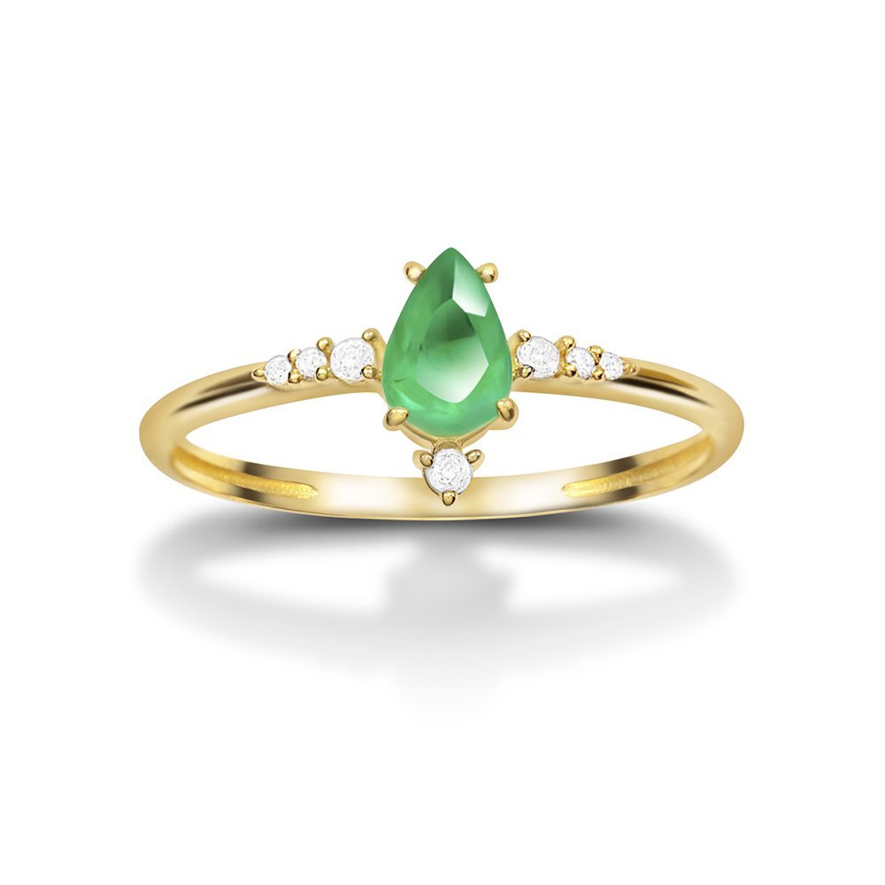 Anel Solitário de Ouro 18k com Esmeralda e 6,5 Pontos de Diamantes Dourado 3