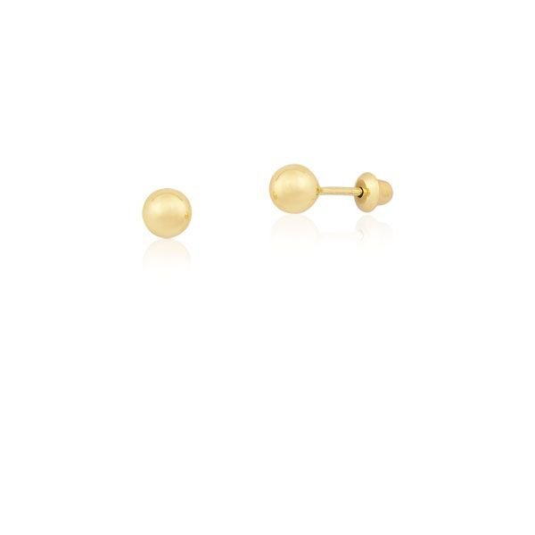 Brinco Infantil Bolinha 4,00 mm em Ouro 18k Dourado 1