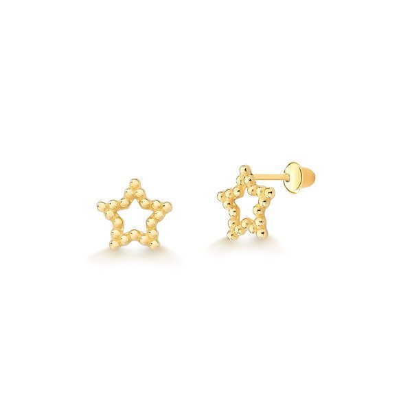 Brinco Infantil de Ouro 18k Estrela com bolinhas
