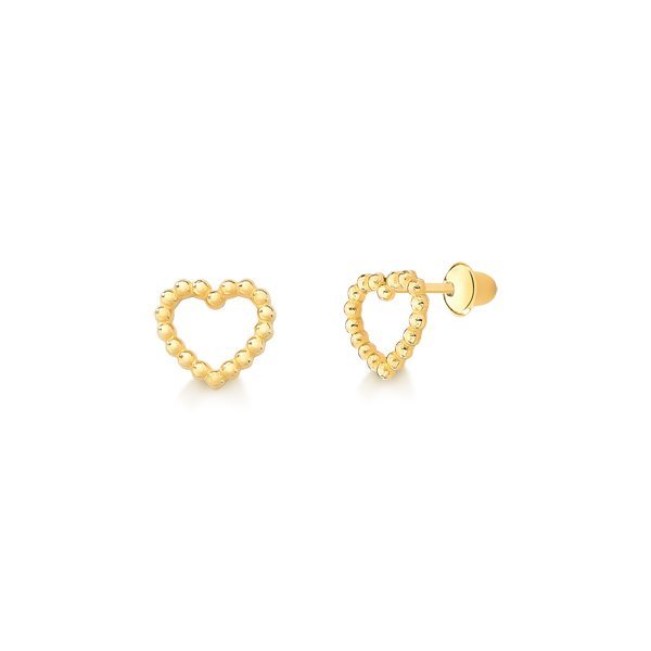 Brinco Infantil de Ouro 18k Coração com bolinhas