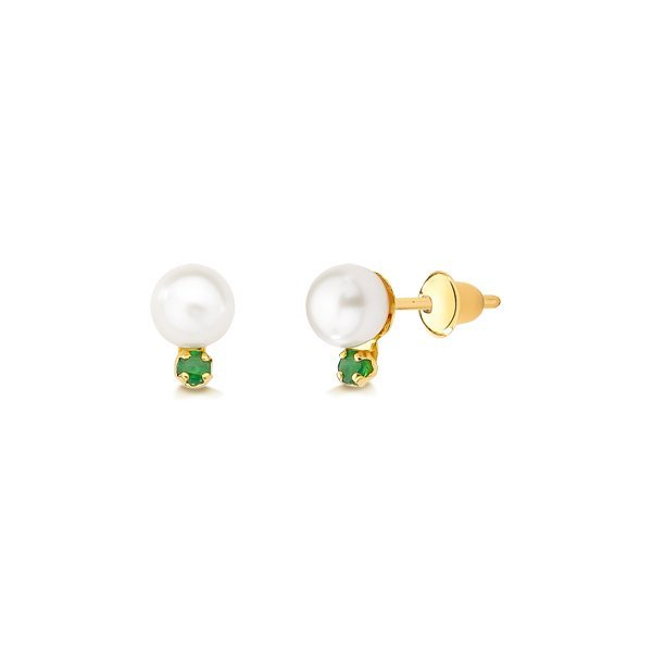 Brinco de Ouro 18k com Pérola e Esmeralda