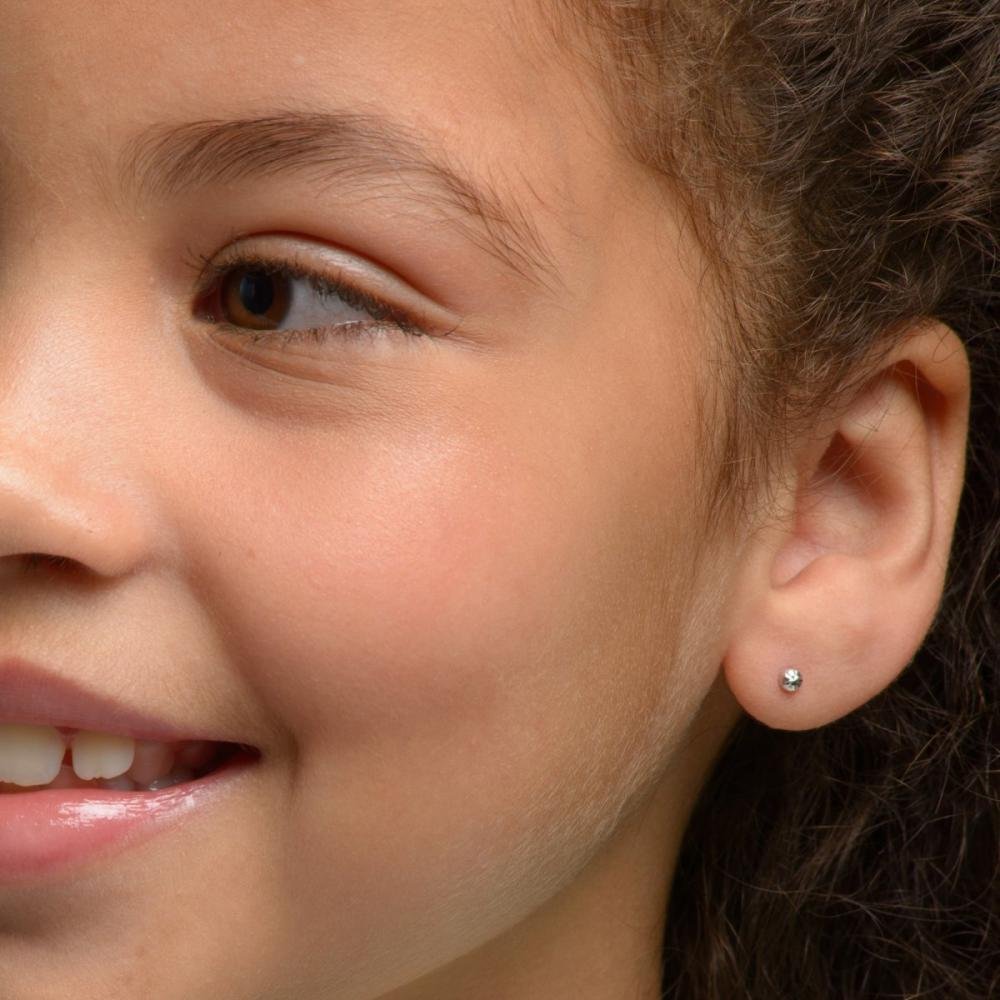 Brinco Infantil de Ouro Branco 18k Bolinha Diamantada Branco 2