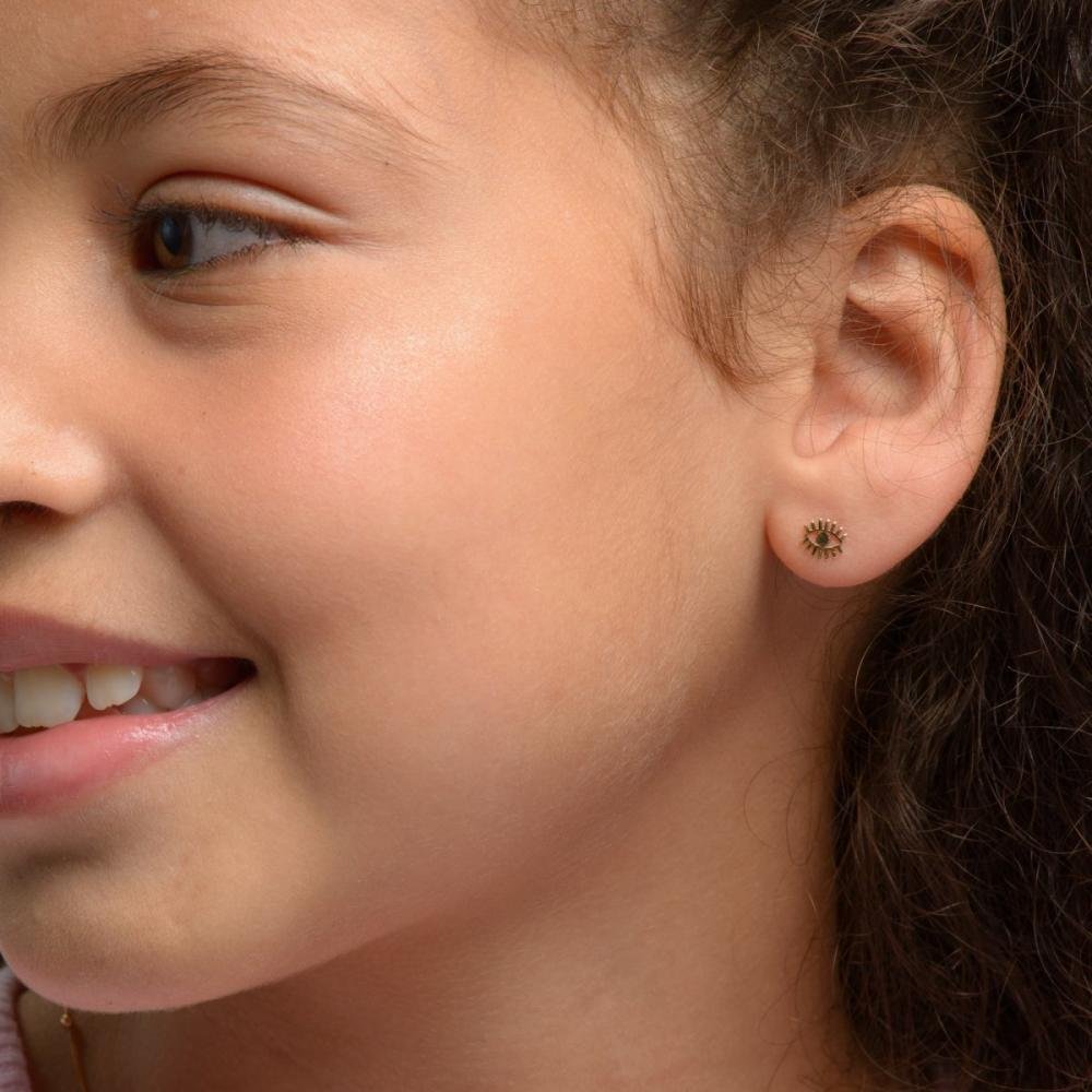 Brinco Infantil de Ouro 18k Olho Grego Vazado Dourado 2