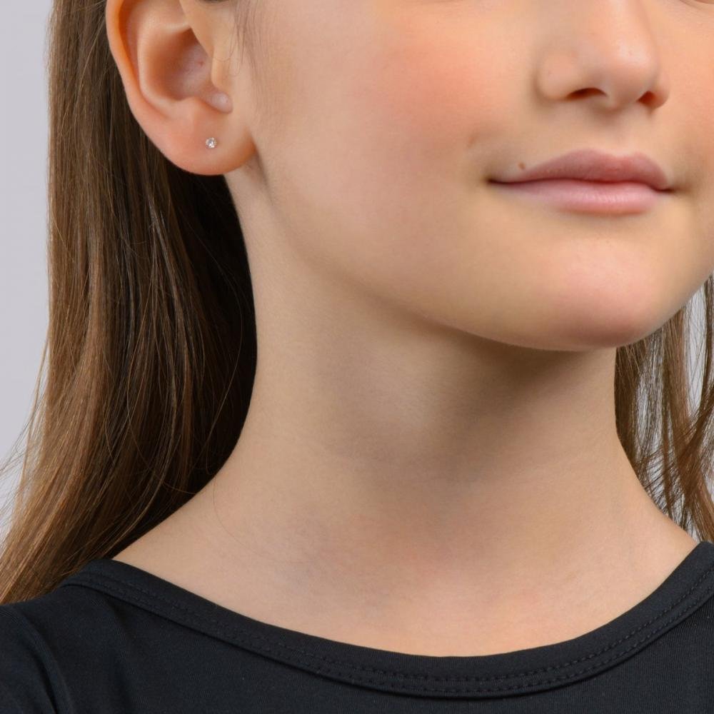 Brinco Infantil em Ouro 18k com Pedra Branca Dourado 2