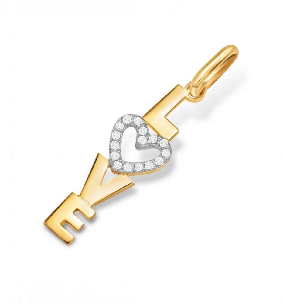 Pingente de Ouro 10k Love com Zircônias Dourado 1