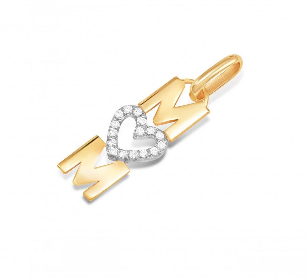 Pingente Mom de Ouro 10k Com Zircônias Incolores Dourado 2