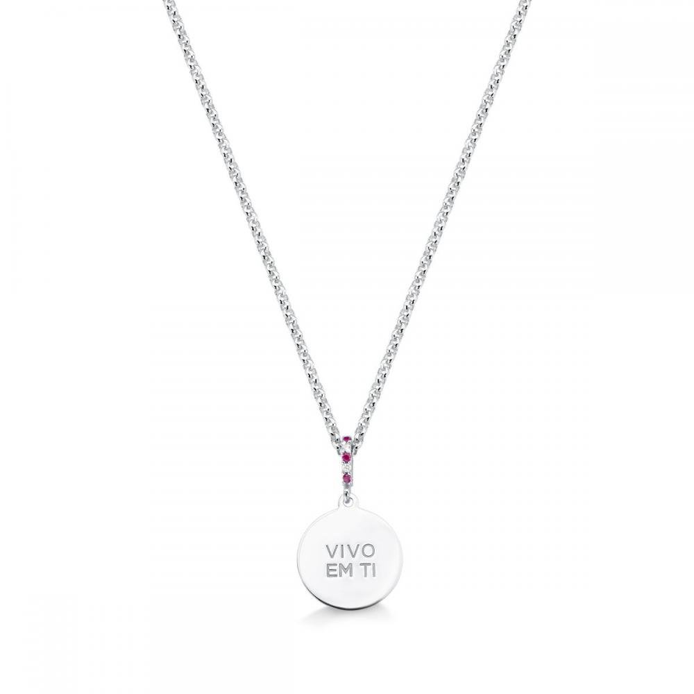 Colar de Prata 925 Internacional com banho de ródio e zircônias brancas e vermelhas Prata 2