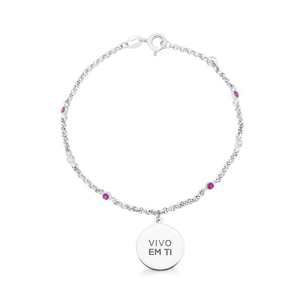 Pulseira de Prata 925 Internacional com banho de ródio e zircônias Brancas e Vermelhas Prata 2