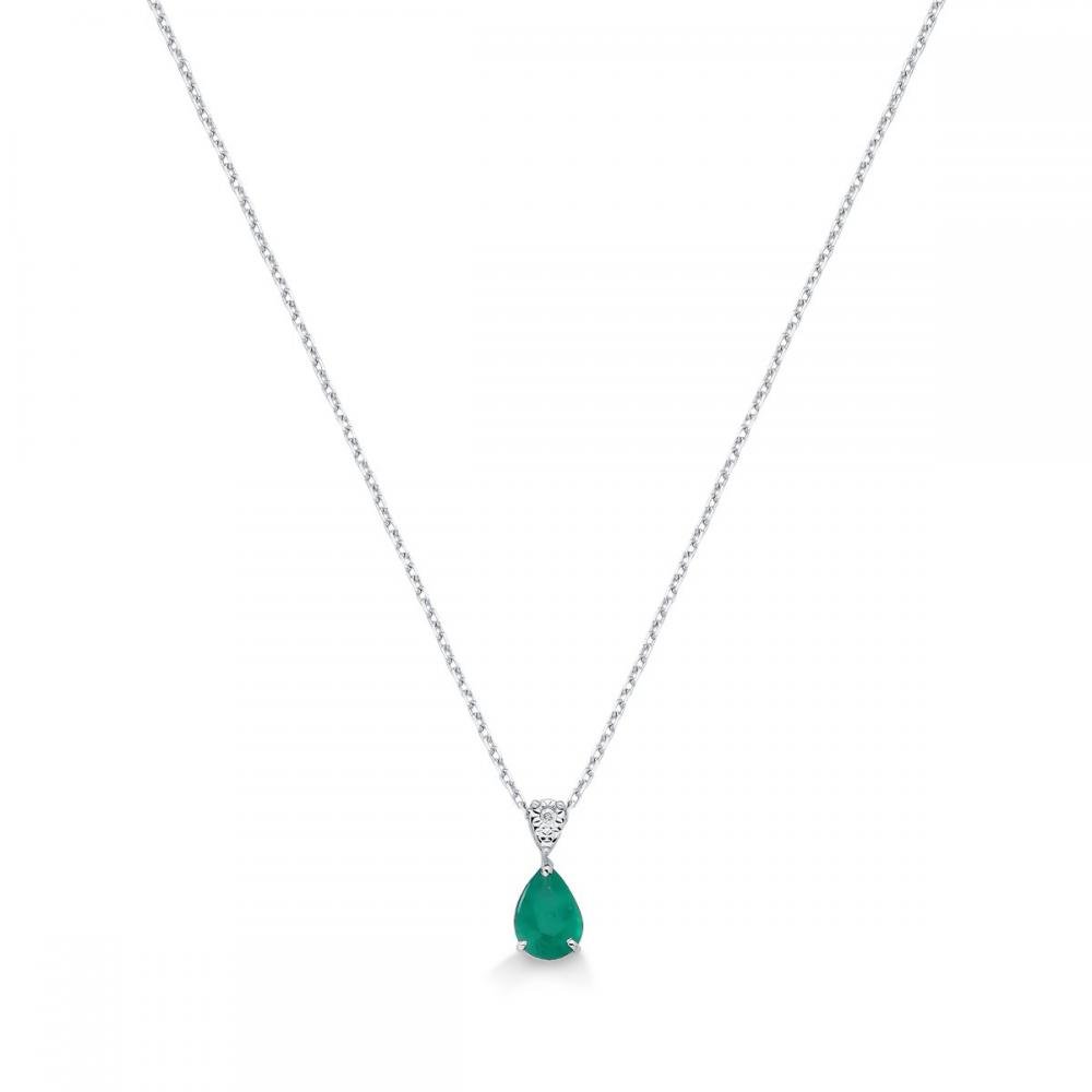 Colar Gota de Ouro Branco 18k com Esmeralda e Diamante