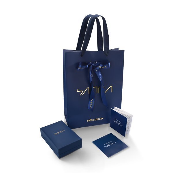 Brinco de Ouro Amarelo e banho de ródio branco Edição Limitada Safira Dourado/Prata 3