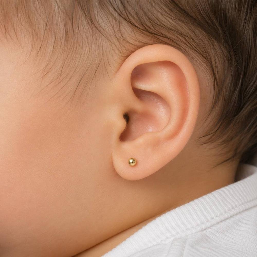 Brinco Infantil em Ouro Bolinha 2,5 mm Dourado 2
