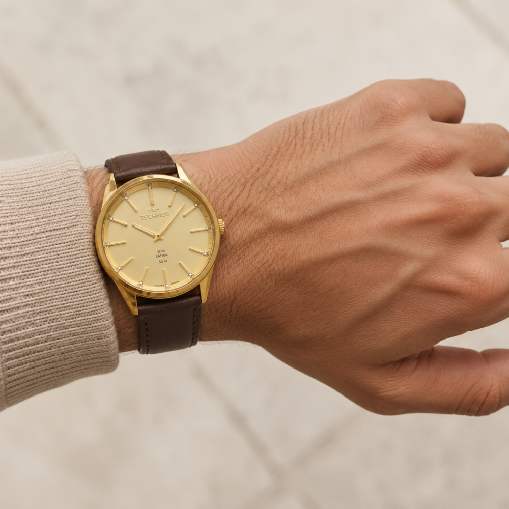 Relógio Masculino Technos Slim GL22BC/0X Dourado Marrom 4