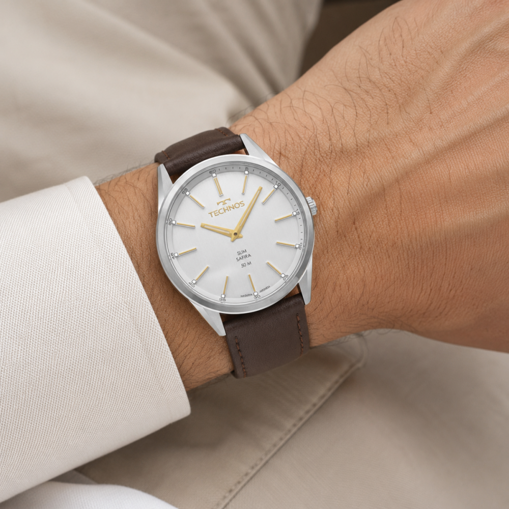 Relógio Masculino Technos Slim GL22BD/0K Prata Marrom 3