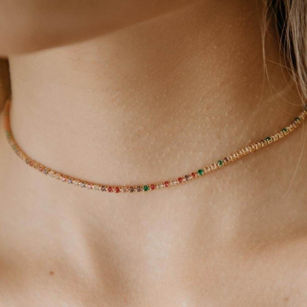 Choker Riviera Colorida Banhada a Ouro 18K Multicores 3