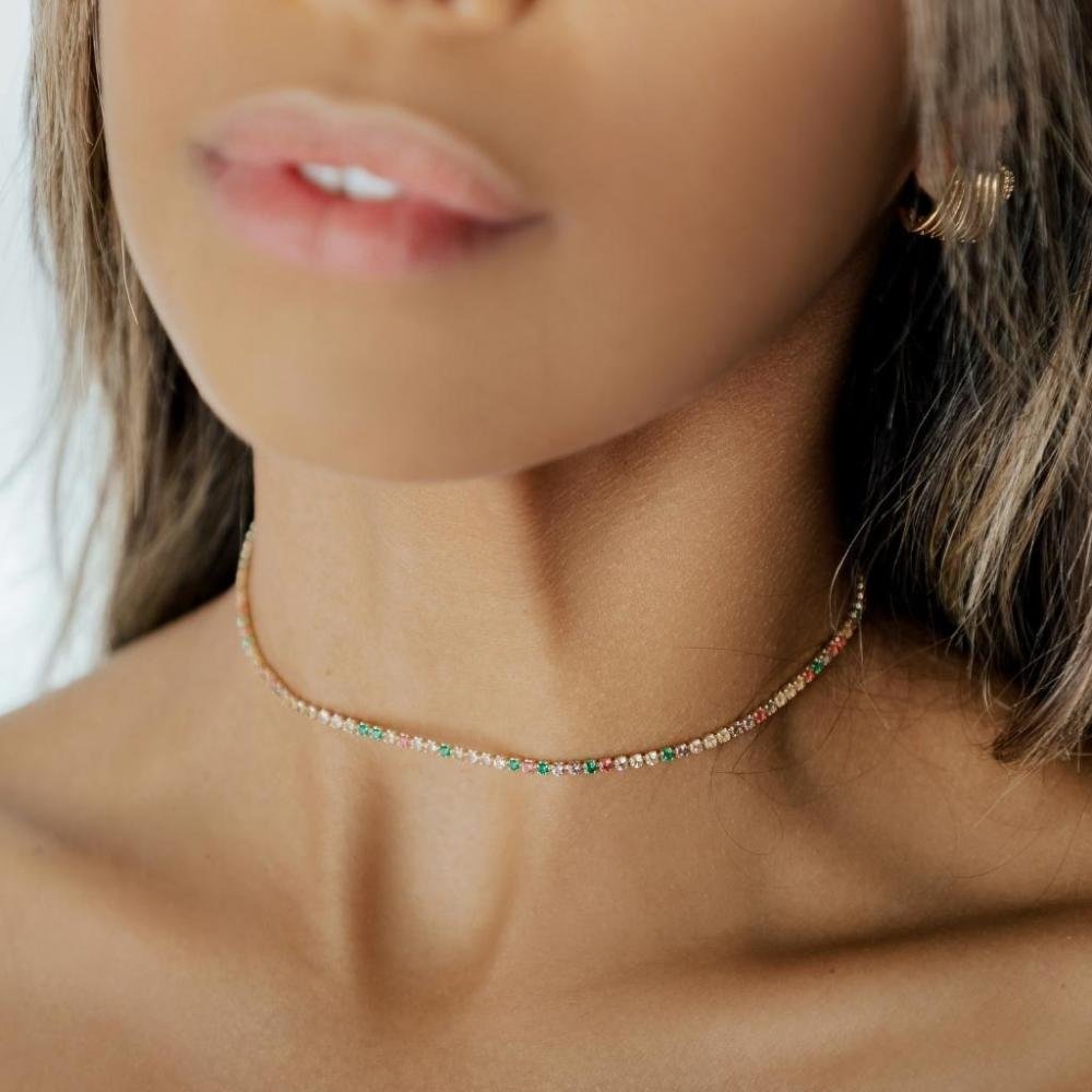 Choker Riviera Colorida Banhada a Ouro 18K Multicores 5