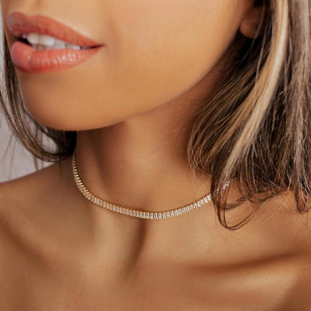 Choker Riviera Fita Banhada a Ouro 18k Dourado 3