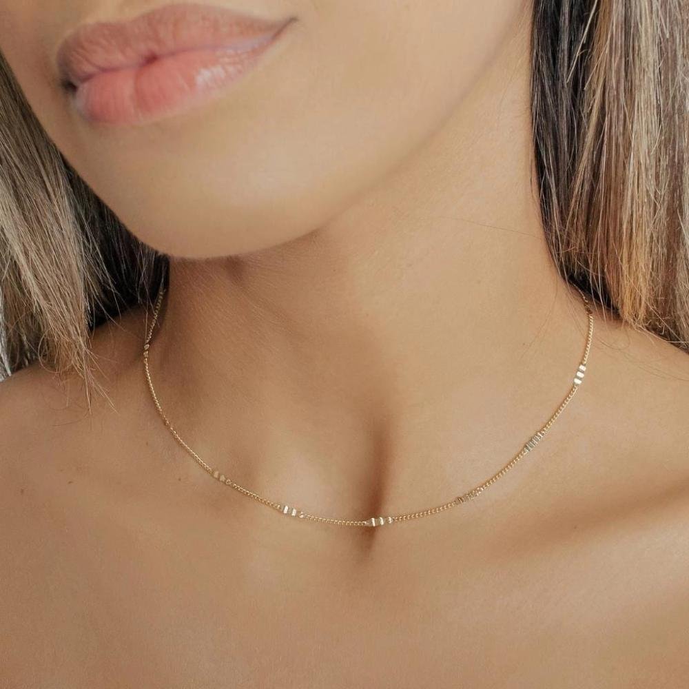 Choker Plaquinha Diamantada Banhada a Ouro 18K Dourado 2