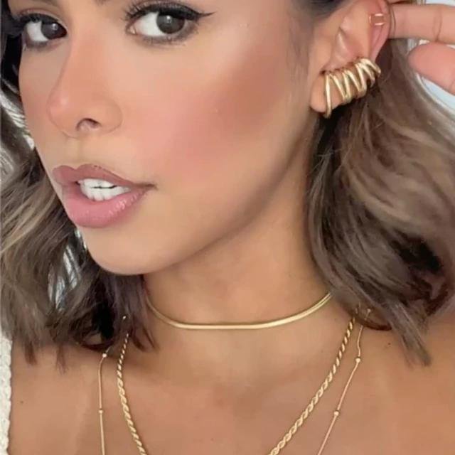 Brinco Ear Cuff Aros Lisos Banhado a Ouro 18k Dourado 3