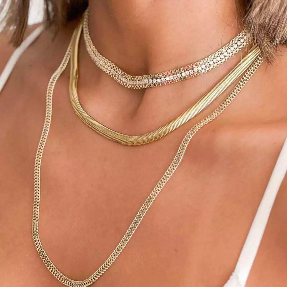 Choker Luxo com Zircônias Banhado a Ouro 18k Dourado 2