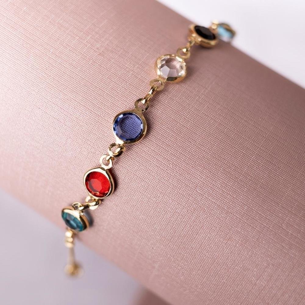 Pulseira com Zircônios Coloridas Banhada a Ouro 18k Dourado 1