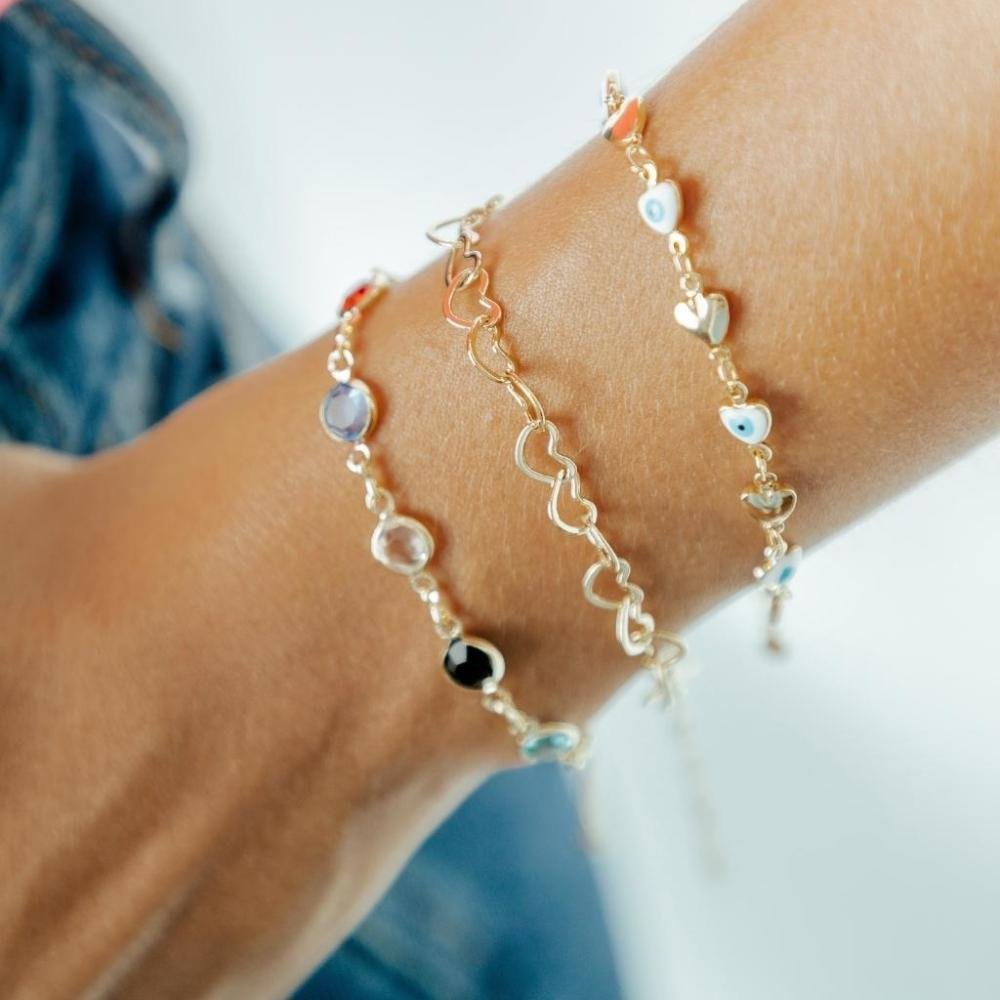 Pulseira com Zircônios Coloridas Banhada a Ouro 18k Dourado 2