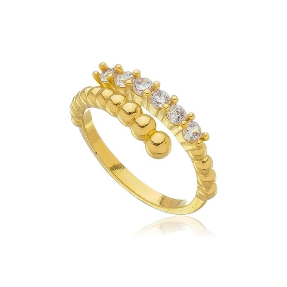 Anel Ajustável Zircônia Com Bolinhas Banhado A Ouro 18K Dourado 1
