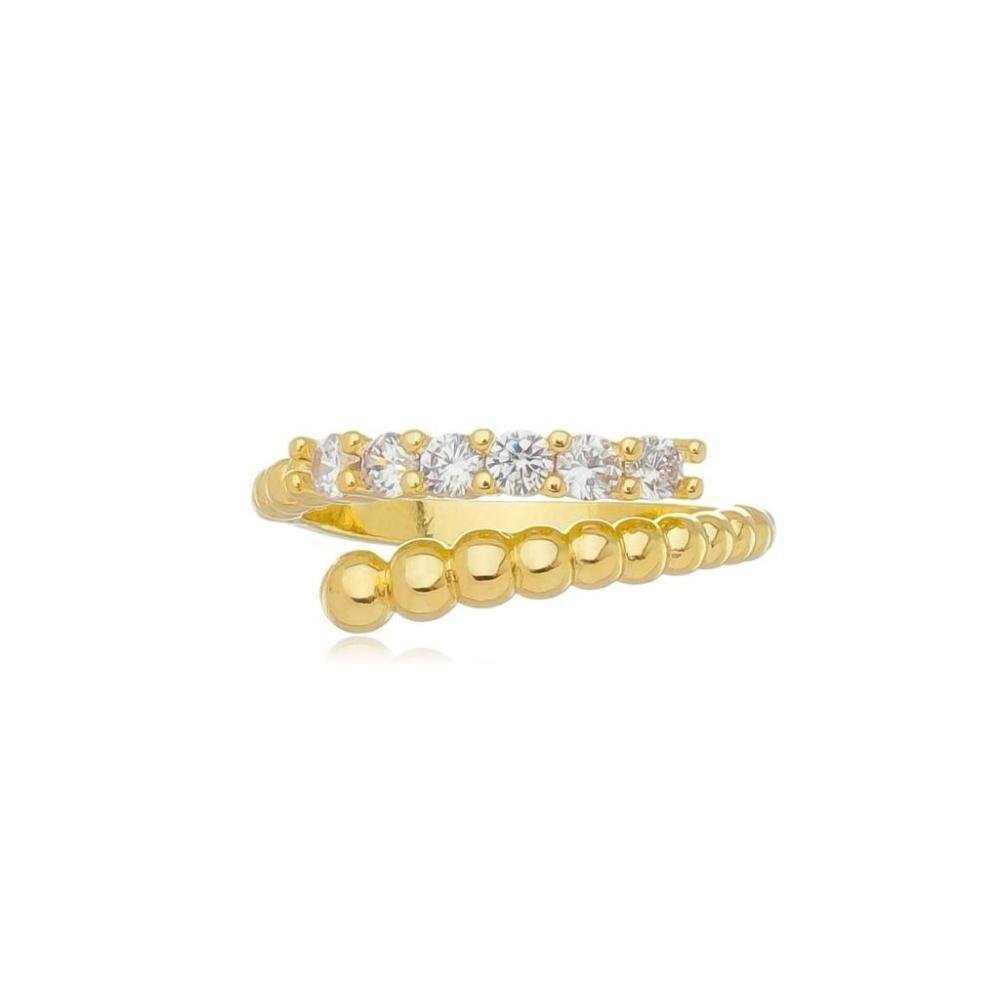 Anel Ajustável Zircônia Com Bolinhas Banhado A Ouro 18K Dourado 2