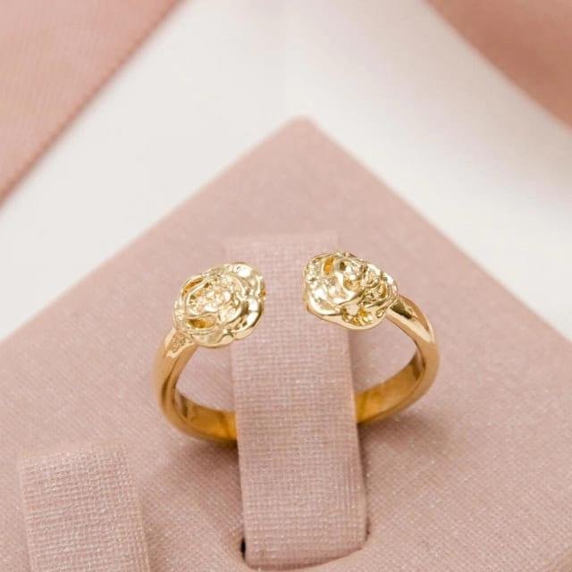 Anel Ajustável Rosa Falange Banhado A Ouro 18K Dourado 2