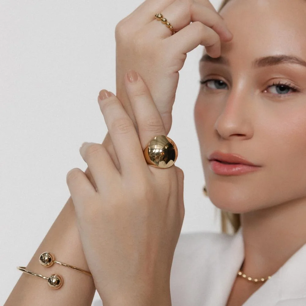 Anel Ajustável Abaulado Redondo Banhado a Ouro 18k Dourado 4