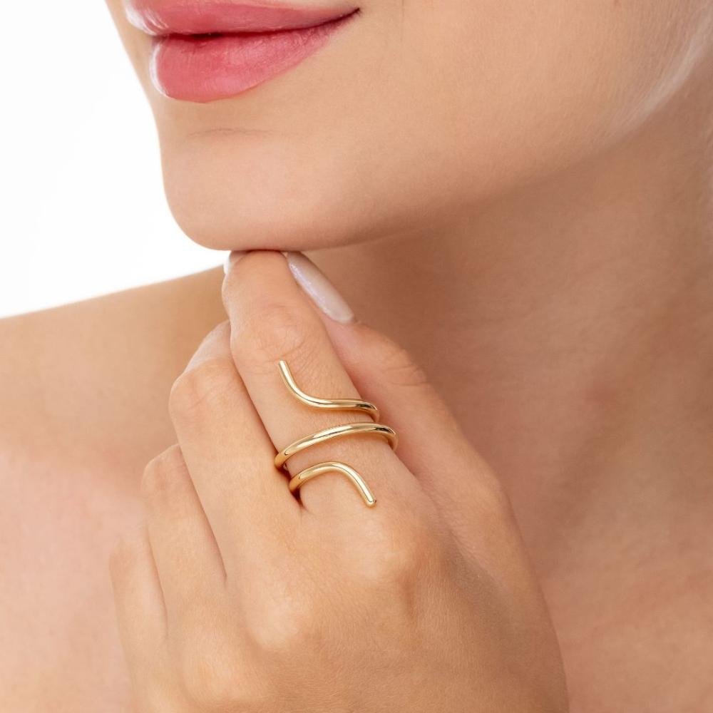 Anel Ajustável Fio Espiral Banhado a Ouro 18k Dourado 2