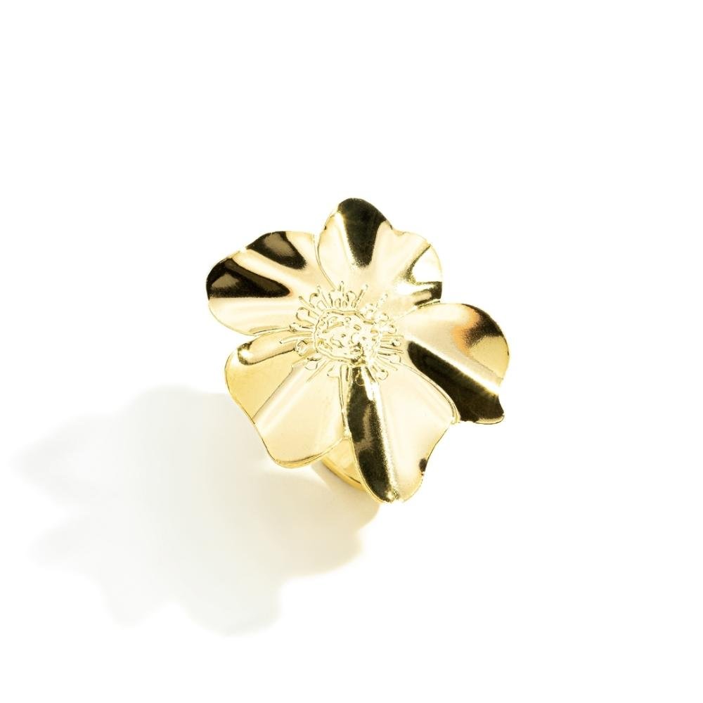 Anel Ajustável Flor Orgânica Banhado a Ouro 18k Dourado 2