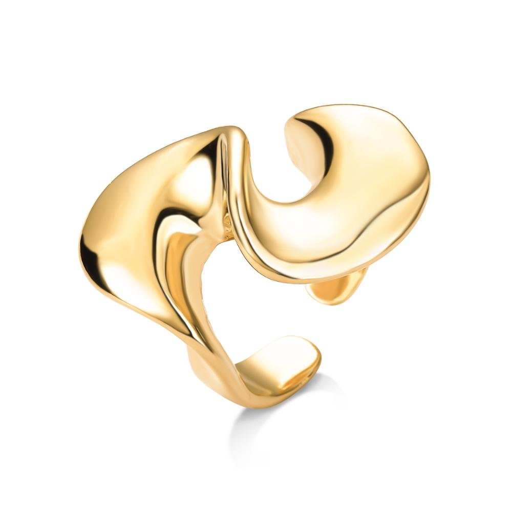 Anel Ajustável Orgânico Ondulado Banhado a Ouro 18k