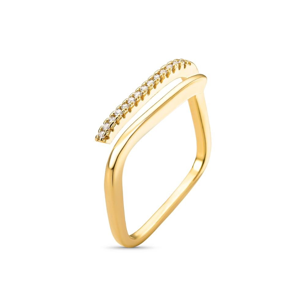 Anel Ajustável Quadrado Liso E Cravejado Banhado a Ouro 18k