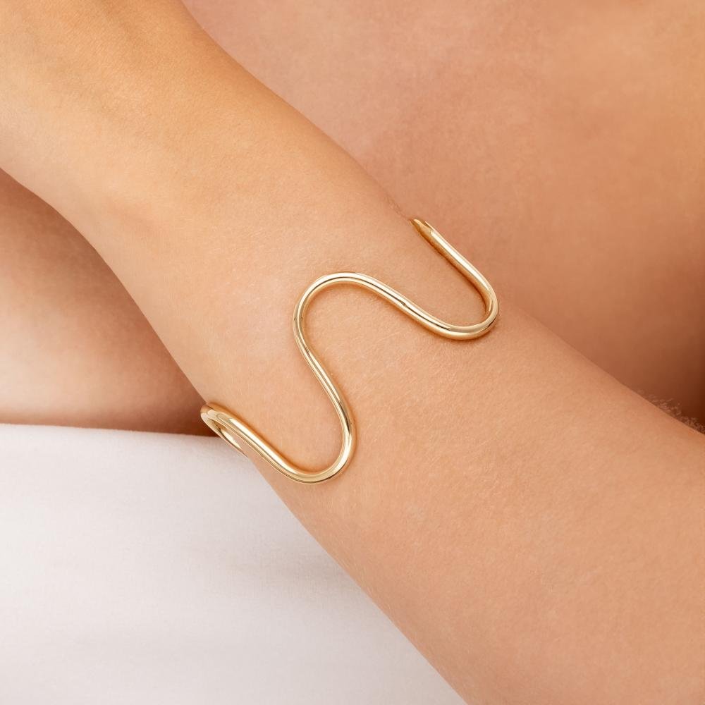 Bracelete Ajustável De Tubo Ondulado Banhado a Ouro 18k Dourado 2