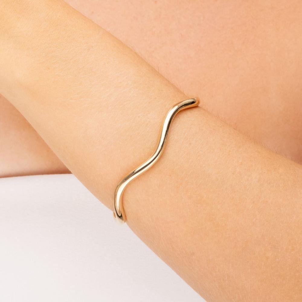 Bracelete Ajustável Tubo Ondulado 4mm Banhado a Ouro 18k Dourado 2