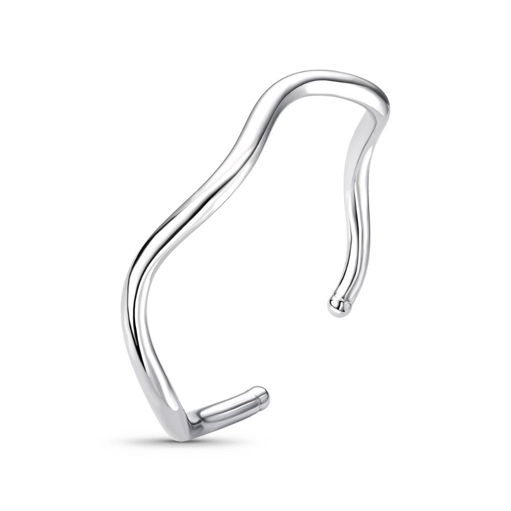 Bracelete Ajustável Tubo Ondulado Prata Banhado a Ródio Prata 1