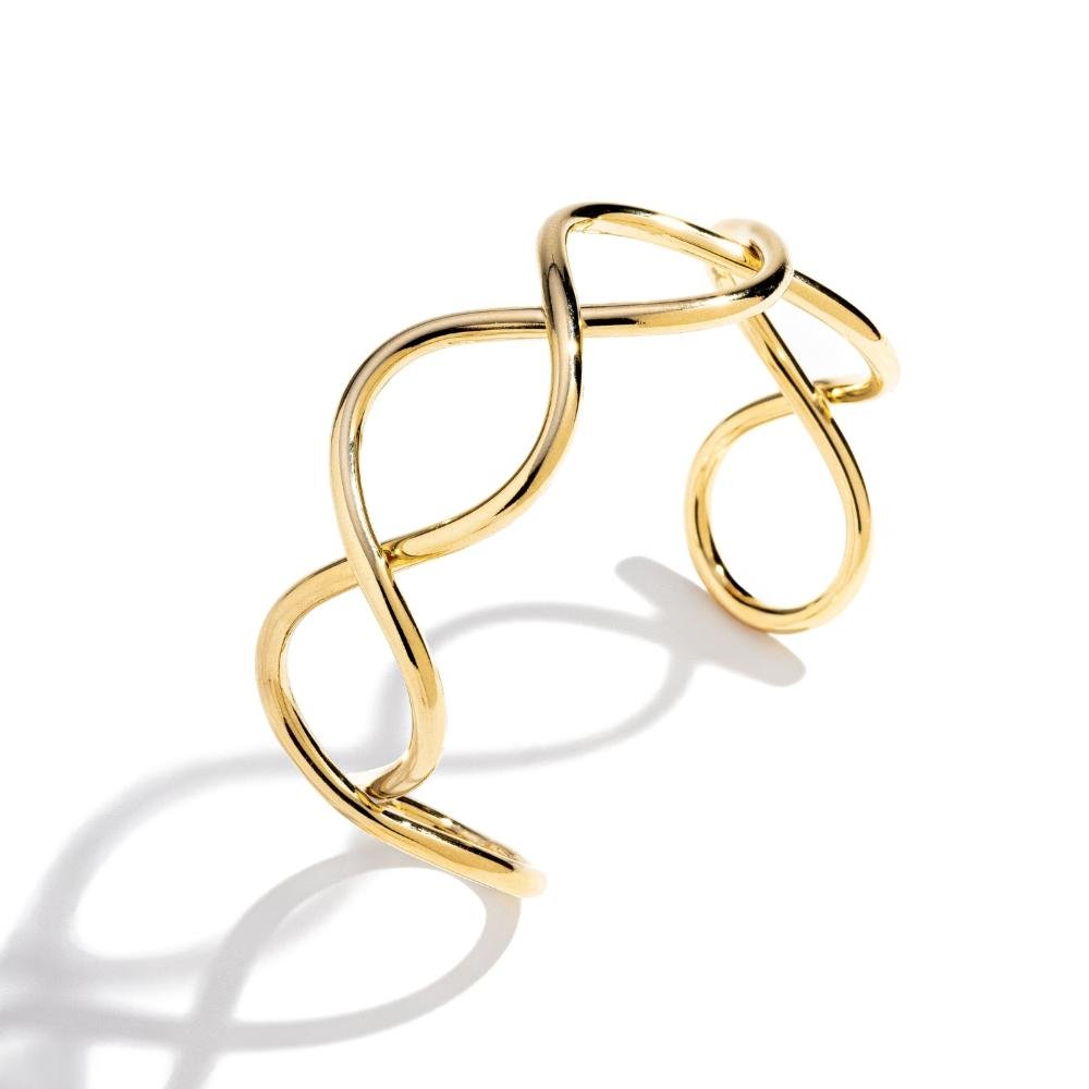 Bracelete Ajustável Tubo Trançado Banhado a Ouro 18k