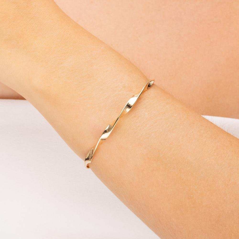 Bracelete Ajustável Tubo Torcido 3mm Banhado a Ouro 18k Dourado 2