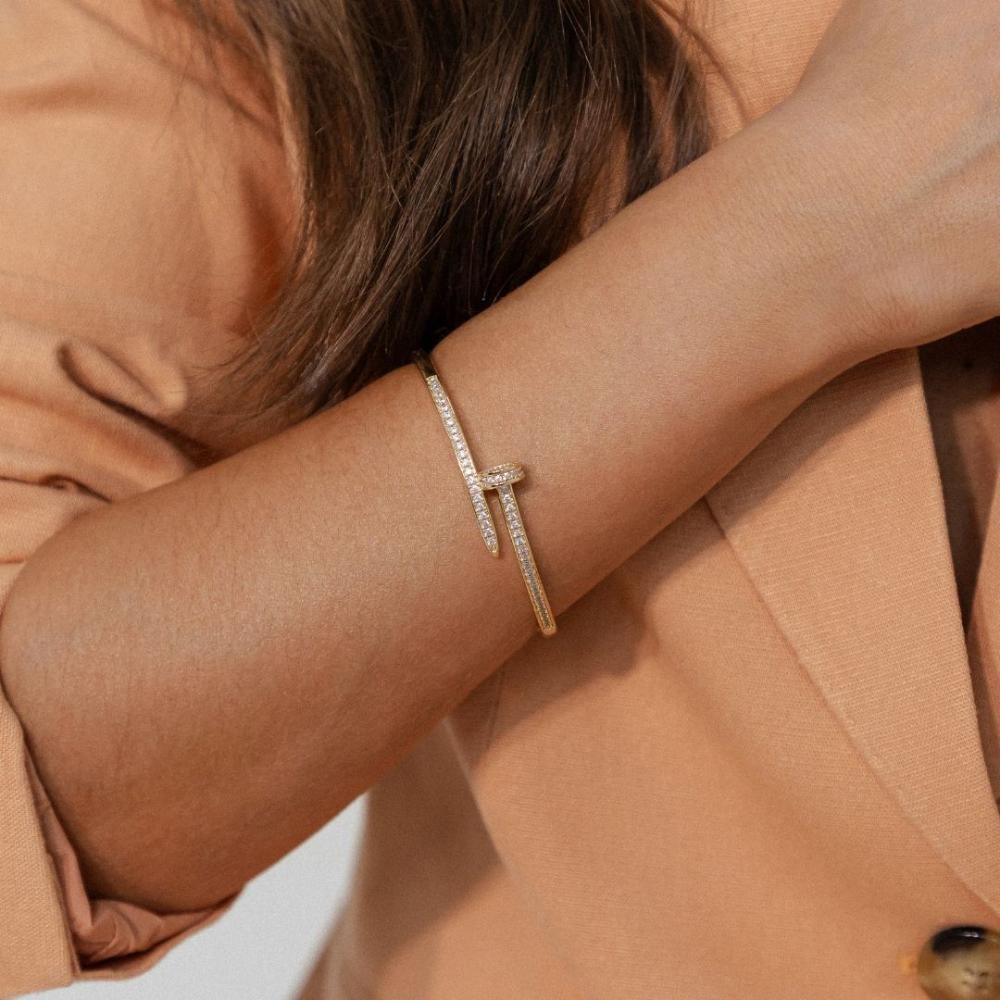 Bracelete De Prego Cravejado Com Zircônia Banhado a Ouro 18k Dourado 2