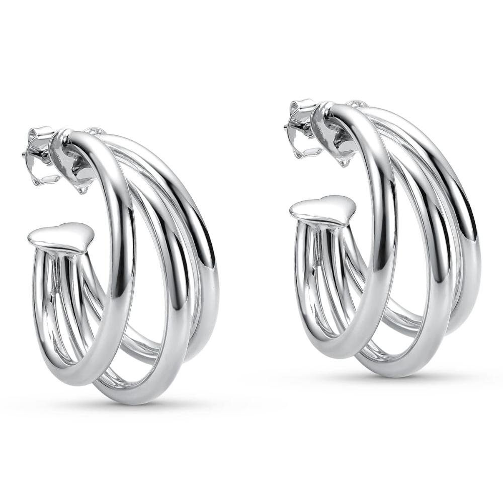 Brinco Argola Tripla Tubular Prata Banhado a Ródio