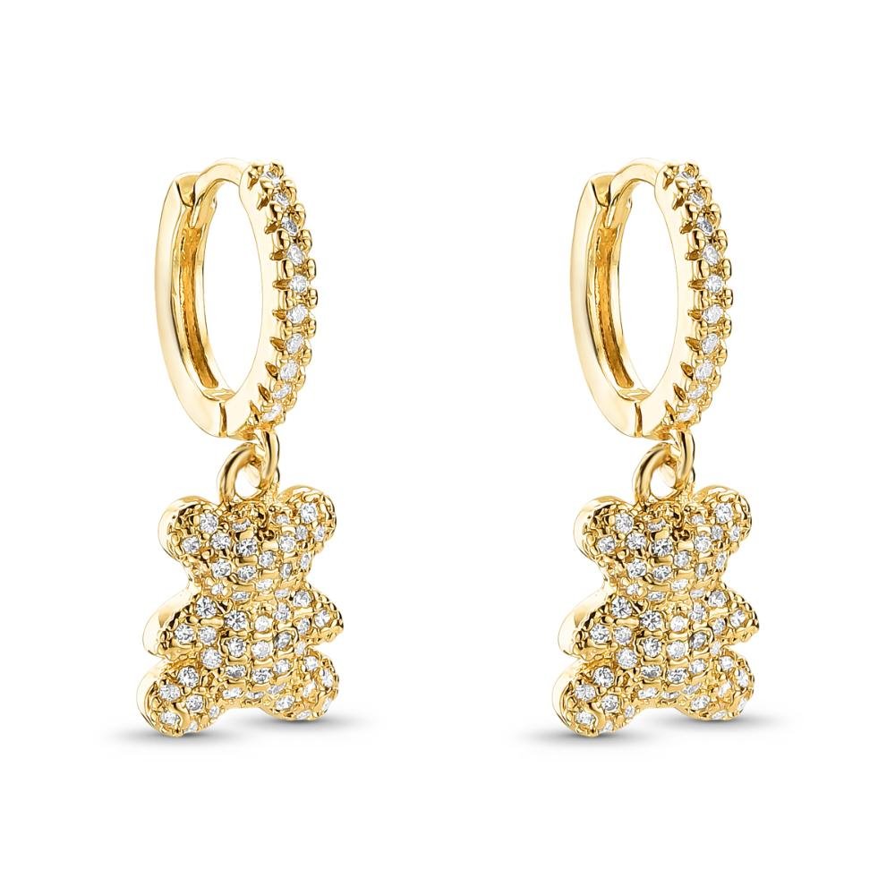 Brinco Click Ursinho Cravejado Banhado a Ouro 18k