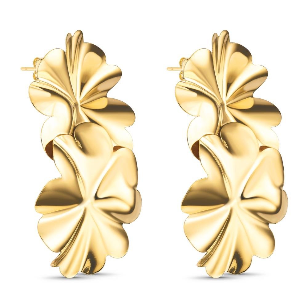 Brinco Duas Flores De Chapa Banhado a Ouro 18k Dourado 1