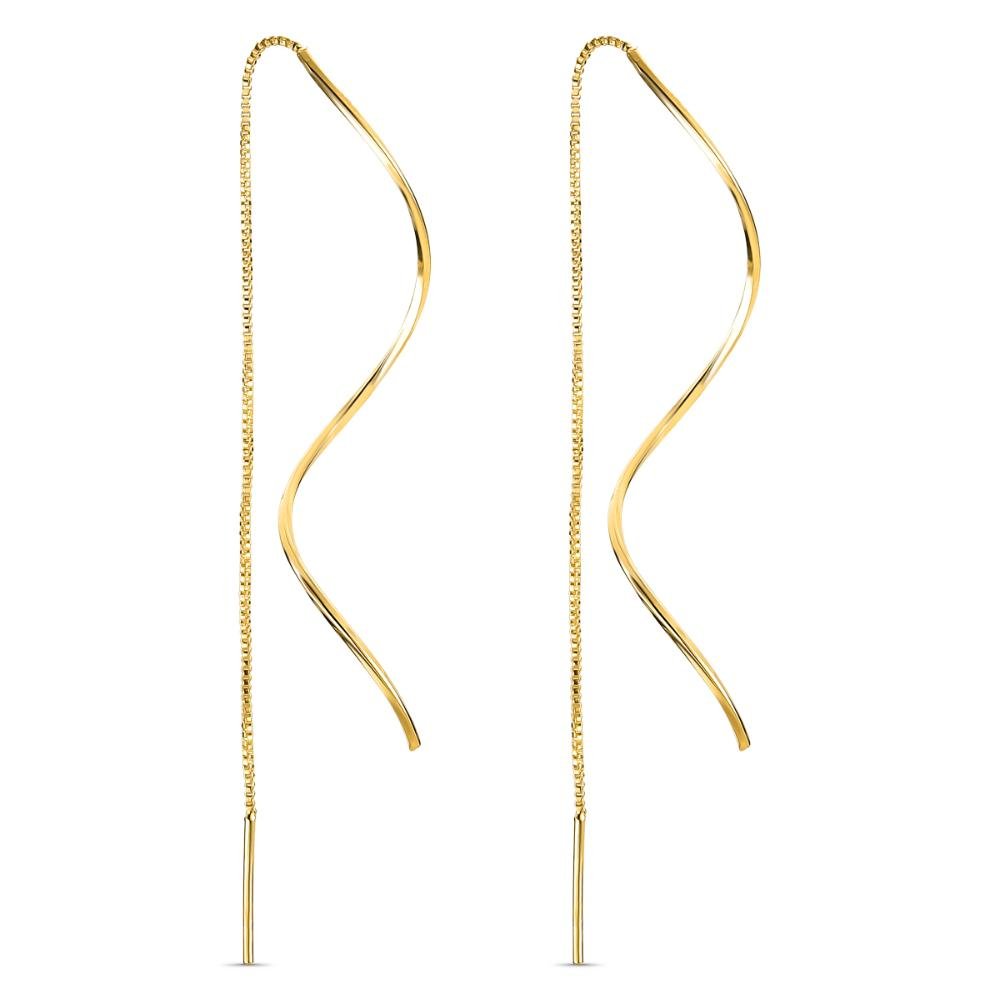 Brinco Longo Fio Torcido Com Veneziana Banhado a Ouro 18k