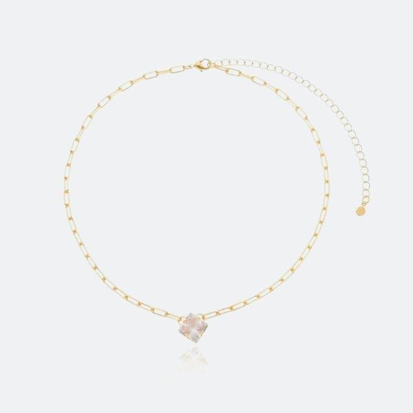 Colar Cartier Com Zircônia Quadrada Banhado a Ouro 18k